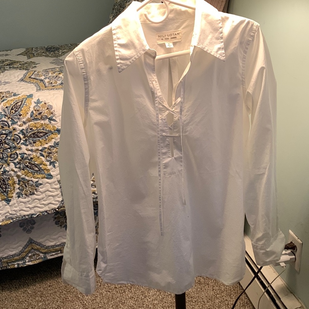 Nili Lotan long sleeve lace-up shirt size S. Worn twice. Romantic and classic.